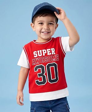 Babyhug 100% Cotton Knit Half Sleeves Text Printed T-Shirt - Red