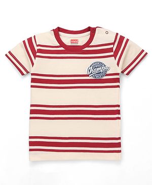 Babyhug Cotton Knit T-Shirts Half Sleeves Striped with Graphics Multi Color 9-12 Months