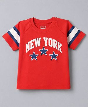 Babyhug Cotton Knit T-Shirt Half Sleeves Raglan with Graphic Print Multi Color 12-18 Months