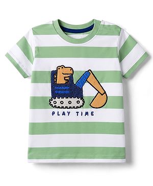 Babyhug Cotton Knit T-Shirts Half Sleeves Striped with Applique Detailing Multi Color 6-9 Months