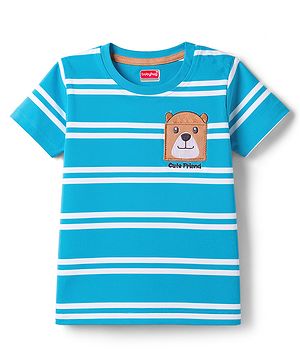 Babyhug Cotton Knit T-Shirts Half Sleeves Striped with Applique Detailing Multi Color 9-12 Months