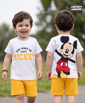 Babyhug Disney Single Jersey Knit Half Sleeves T-Shirt & Shorts Set With Front & Back Mickey Mouse Graphics - Multicolor