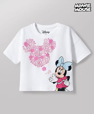 Babyhug Disney Single Jersey Knit Half Sleeves T-Shirt with Minnie Mouse Graphics - White