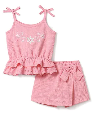 Babyhug Single Jersey Knit Sleeveless
                              Top & Skorts Set With Floral Print -
                              Pink