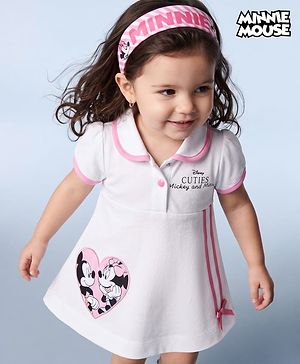 Babyhug Disney Interlock Knit Half Sleeves Onesie With Minnie Mouse Graphic & Headband - White