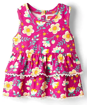 Babyhug
                              Cotton Knit Sleeveless Top with Floral
                              Print - Multicolor