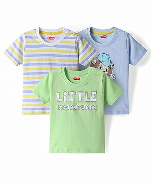Babyhug Cotton Knit T-Shirts Half Sleeves Graphic Multi Color 6-9 Months Pack of 3