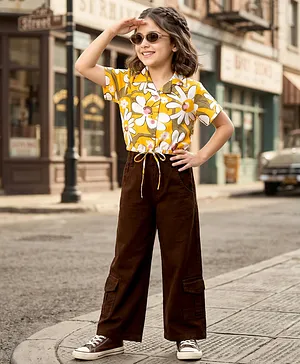 OLLINGTON ST. Cotton Knit Half Sleeve
                              Floral Printed Top & Twill Culottes
                              Set - Multicolour