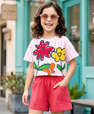 OLLINGTON ST. Cotton Knit Half
                              Sleeves Top With Print & Shorts Set -
                              Multicolour