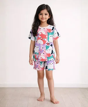 Anthrilo Pure Cotton Knit Half
                              Sleeves Animal Printed Tee & Shorts
                              Night Suit - White