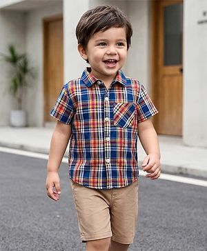 Babyhug Cotton Woven Half Sleeves Checked Shirt & Shorts Set - Multicolour