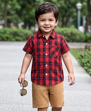 Babyhug Cotton Woven Half Sleeves Checked Shirt & Shorts Set - Multicolour
