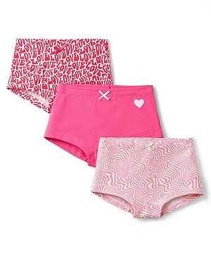 Pine Kids Cotton Elastane Knit Panties With Love & Heart Print Pack of 3 - Multicolor