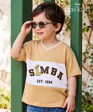 Babyhug Disney Terry Knit Half Sleeves T-Shirt With Simba Graphics - Beige
