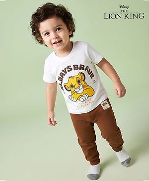 Babyhug Disney 100% Cotton Knit Half Sleeves T-Shirt & Pyjama Night Suit With Lion King Graphic - Multicolor