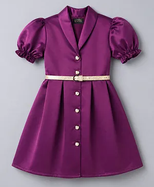 Hola Bonita Woven Half Sleeves Solid
                              Party Wear Satin Dress With Belt - Wine