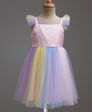 Babyhug Mesh Woven Sleeveless Fit & Flare Party Dress With Frill Detailing - Multicolor