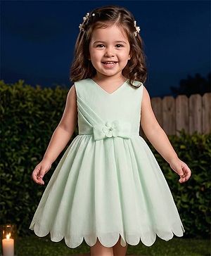 Babyhug Woven Sleeveless Party Dress with Bow Applique & Cotton Lining - Mint