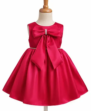 Babyhug Woven Sleeveless Party Dress
                              with Bow Detailing & Cotton Lining -
                              Dark Pink