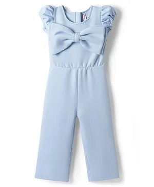 Babyhug Scuba Woven Half Sleeves
                              Party Jumpsuit With Bow Applique - Light
                              Blue