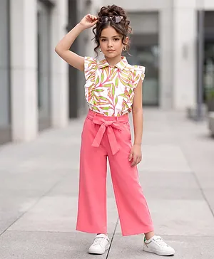 OLLINGTON ST. Sinker Knit Half
                              Sleeves Top & Culottes Set With Floral
                              Print - Multicolor