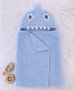 BABYHUG Cotton Knit Microfiber Hooded Towel With Embroidery L 74 x B 74 cm - Light Blue