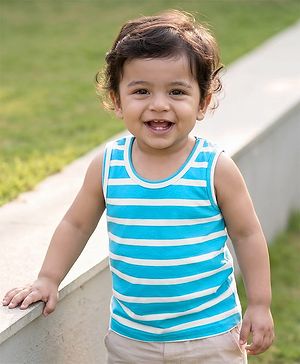 Babyhug 100% Cotton Single Jersey Knit Sleeveless Striped Vest - Blue