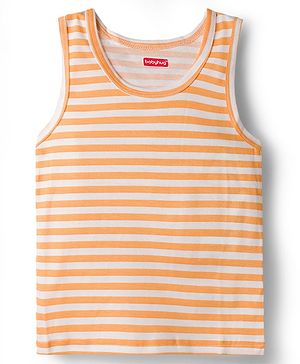 Babyhug 100% Cotton Single Jersey Knit Sleeveless Striped Vest - Orange