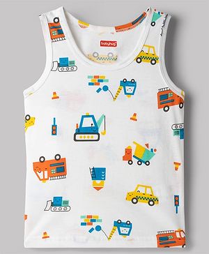 Babyhug 100% Cotton Single Jersey Knit Sleeveless Vest With JCB Print - Multicolor