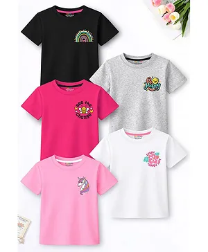 Trampoline Cotton Blend Knit Pack Of
                              5 Half Sleeves Unicorn Floral &
                              Typography Printed Printed Tees - Multi
                              Colour
