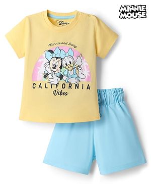 Babyhug Disney Single Jersey Knit Half Sleeves T-Shirt & Shorts Night Suit with Minnie Mouse Family Graphics -  Multicolour
