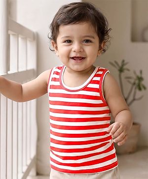 Babyhug 100% Cotton Single Jersey Knit Sleeveless Striped Vest - Red