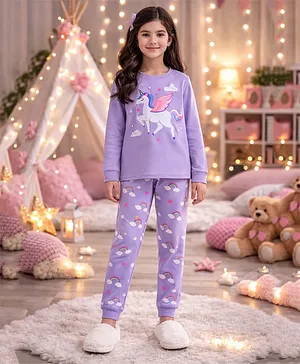 Unicorns Cotton Knit Full Sleeves
                              Unicorn Printed Tee & Pajama Night
                              Suit - Lavender