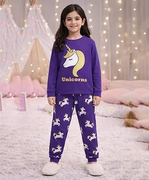 Unicorns Cotton Knit Full Sleeves
                              Unicorn Printed Tee & Joggers Night
                              Suit - Purple