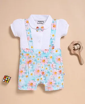 Wonderchild Half Puffed Sleeves
                              Floral Printed & Bow Applique Detailed
                              Tex Attached Romper - White