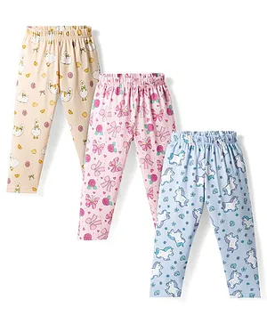 CUCUMBER Sinker Knit Full Length
                              Floral Butterfly & Unicorn Theme
                              Printed Leggings Pack of 3 - Baby Pink
                              Light Yellow & Light Blue