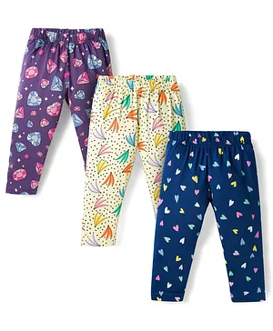 CUCUMBER Sinker Knit Full Length
                              Hearts Printed Leggings Pack Of 3 - Navy
                              Blue Purple & Lemon Yellow