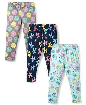 CUCUMBER Sinker Knit Full Length Ice
                              Cream printed Leggings Pack of 3 - Grey
                              Navy & Aqua Blue