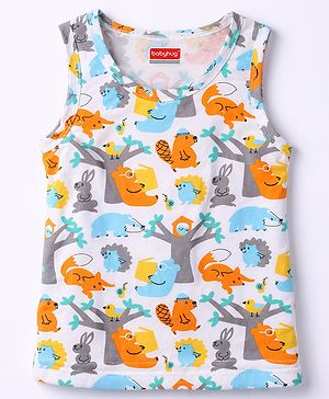 Babyhug  Single Jersey Knit Sleeveless Vests With Animal Print - Multicolor