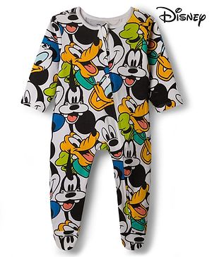 Babyhug Disney Interlock Knit Full Sleeves Footed Sleepsuit With Mickey Mouse Graphics - Multicolor