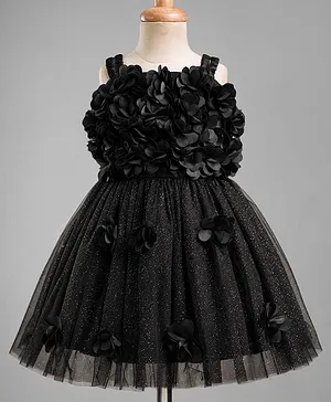 Mark & Mia Woven Sleeveless Party
                              Frock With Floral Corsage - Black