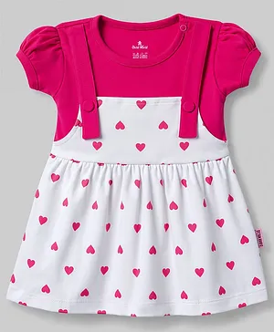Child World Interlock Cotton Knit
                                  One Piece Heart Printed Frocks Half
                                  Sleeves Dark Pink 3-6 Months