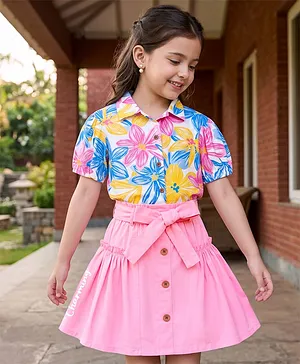 OLLINGTON ST. Viscose Woven Half
                              Sleeves Top & Skirts With Floral Print
                              - Multicolor