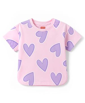 Babyhug Cotton Knit Half Sleeves Hearts Printed T-Shirt - Multicolor