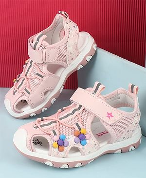 Cute Walk by Babyhug Velcro Closure Sandals With Floral Applique - Pink