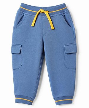 Babyhug Cotton Terry Knit Lounge Pant with Ribbed Waist - Blue