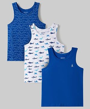 Pine Kids Cotton Lycra Knit Sleeveless Vests With Shark Print Pack of 3 - Multicolor