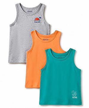 Pine Kids Cotton Lycra Knit Sleeveless Solid Vests Pack of 3 - Multicolor