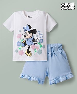 Babyhug Disney Single Jersey Knit Half Sleeves T-Shirt & Shorts With Minnie Mouse Graphics - Multicolor
