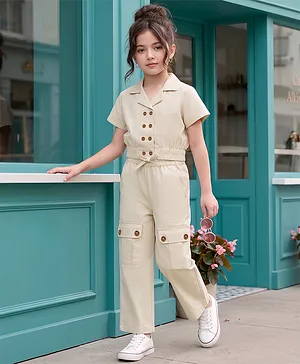 OLLINGTON ST. Woven Half Sleeves
                              Co-Ord Top & Culottes With Button
                              Detailing - Beige